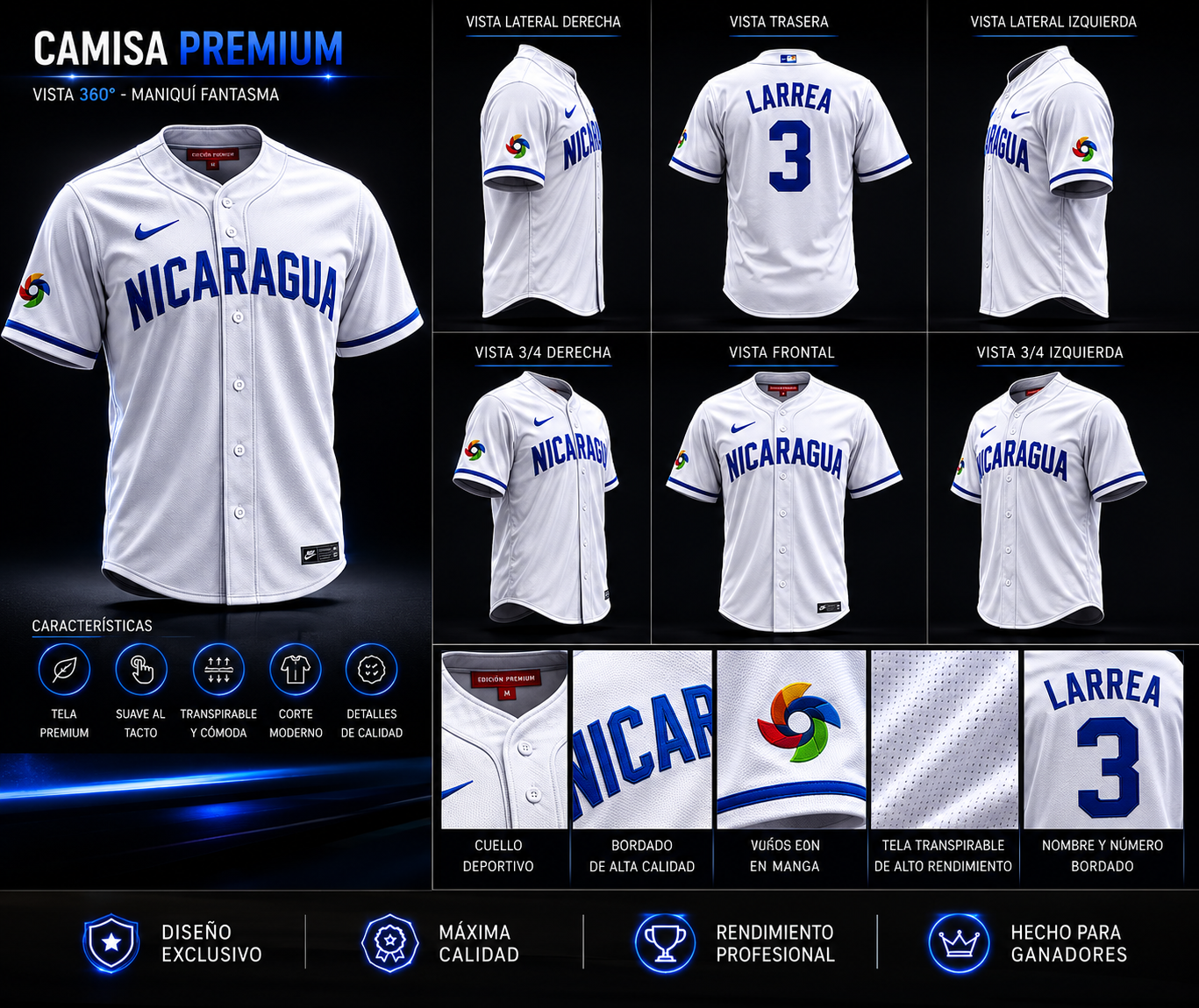 Camisa deportiva premium · vista 360°